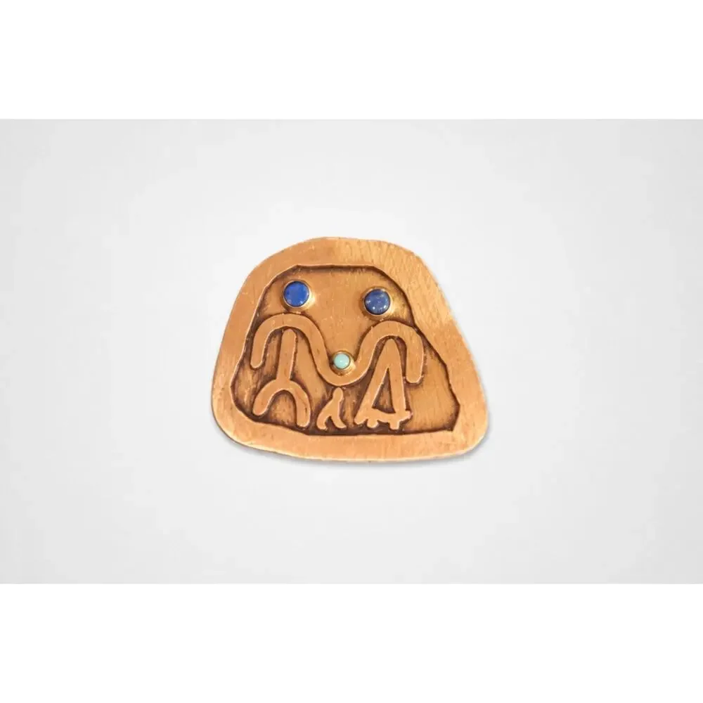 Copper Family Pin Brooch Lapis Turquoise Stone 1.25